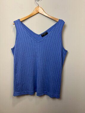 Lane Bryant Blue Ribbed Sweater Tank Top Plus Size 18/20 V-Neck Stretch